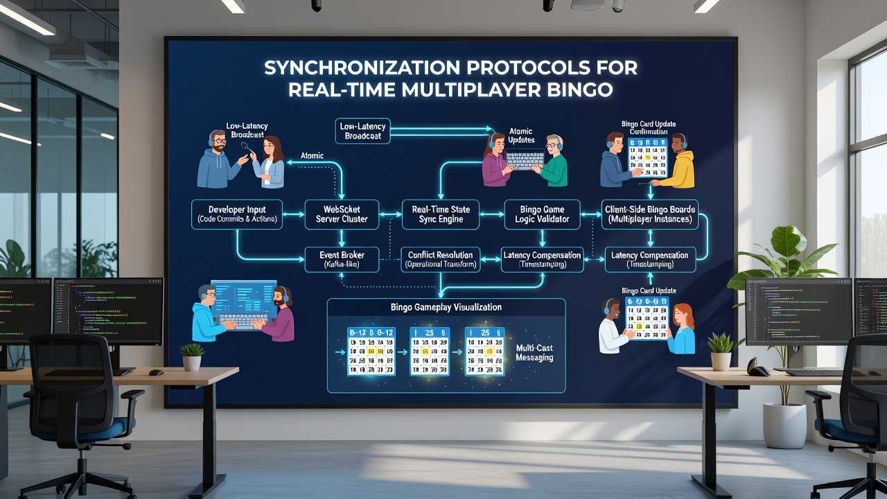 Network diagram showing server reconciliation across web, mobile, and desktop bingo clients