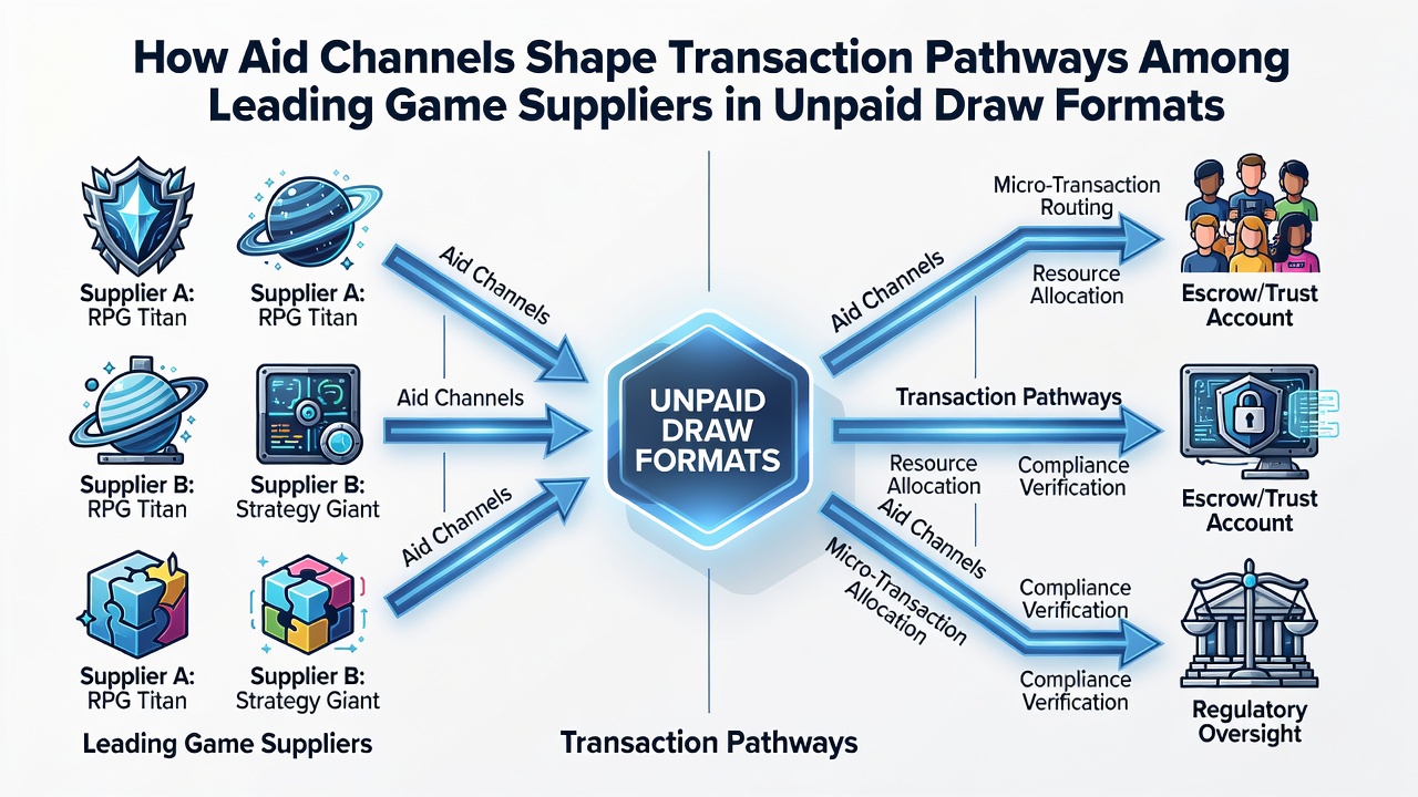 Flowchart illustrating supplier-specific aid channel connections to mobile bingo transaction routes